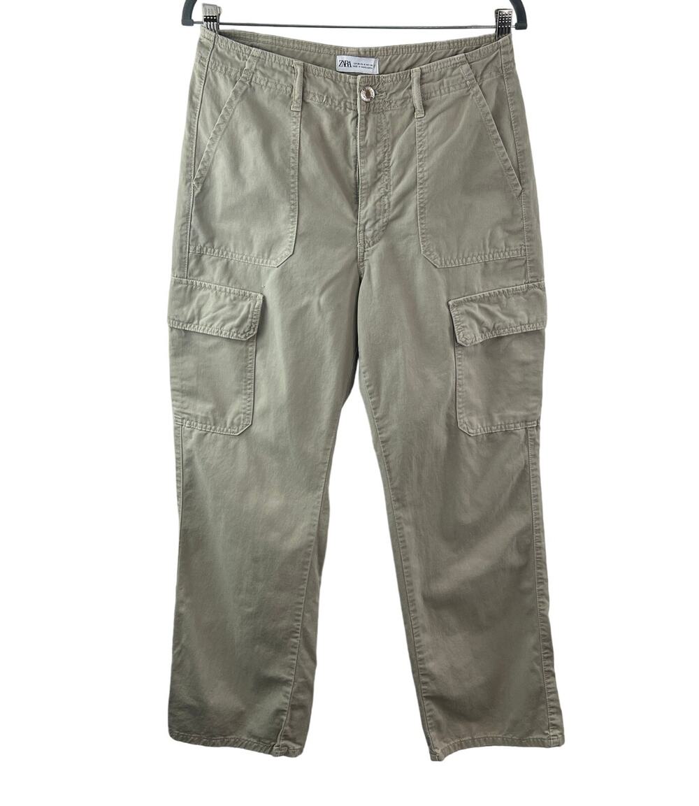 ZARA Beige Cargo Pant Denim Outdoor High-Rise Straight Leg 5520 165 Zip Fly Sz 6